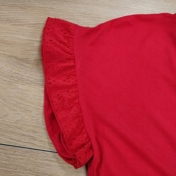 MATILDA JANE Enchanted Garden Dress Tiered Knit & Eyelet Red Oversized Small - Picture 4 of 13